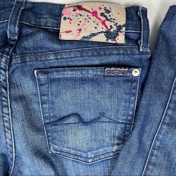 7FAM Jeans Flip Flop Dark Wash Flare Crystal Paint Splatter Women's 25 HEMMED - Picture 9 of 11